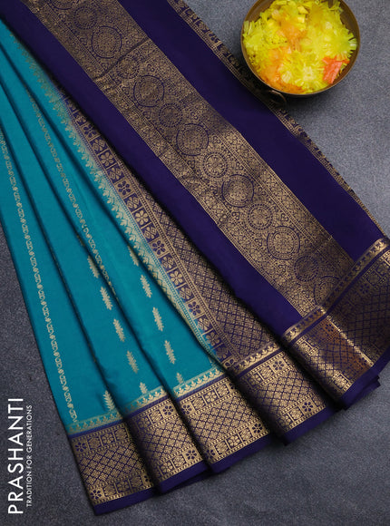 Semi mysore silk saree cs blue and navy blue with allover zari weaves and zari woven border