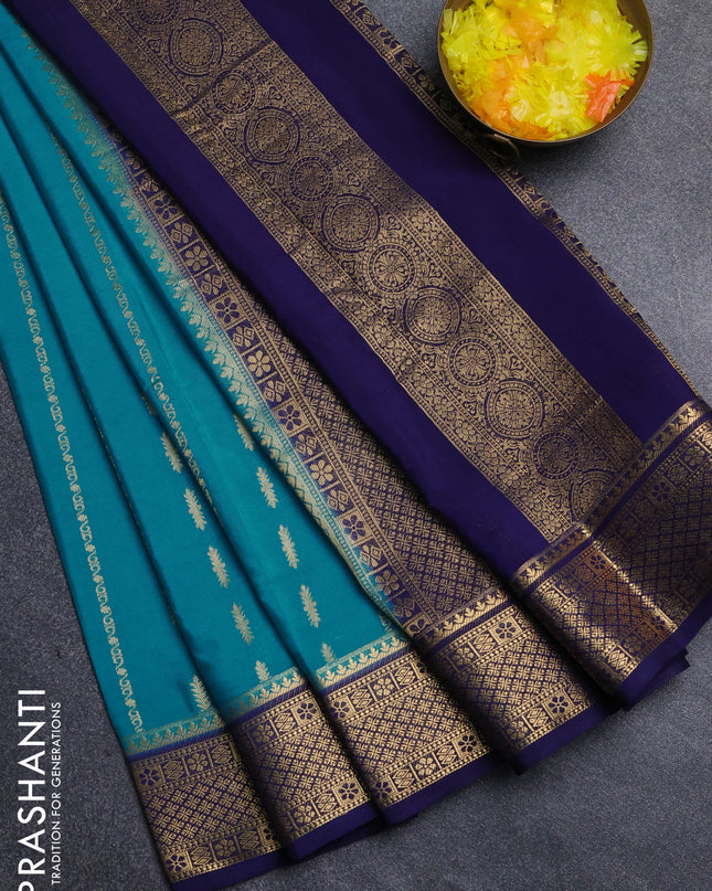 Semi mysore silk saree cs blue and navy blue with allover zari weaves and zari woven border