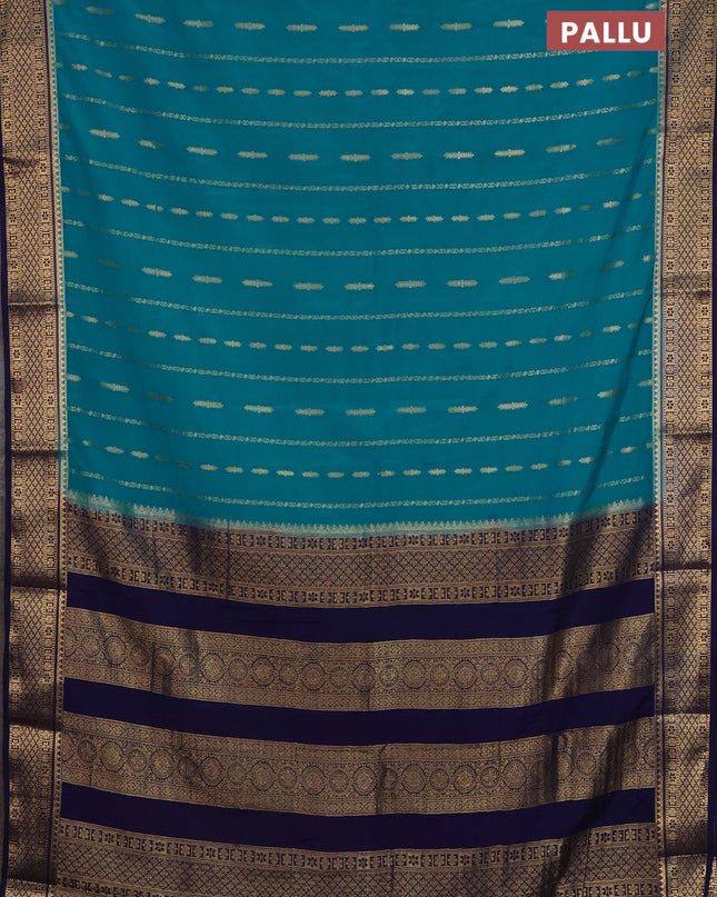 Semi mysore silk saree cs blue and navy blue with allover zari weaves and zari woven border