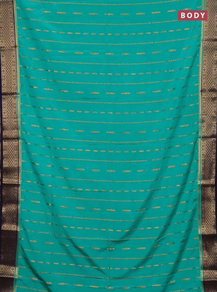 Semi mysore silk saree teal green and navy blue with allover zari weaves and zari woven border