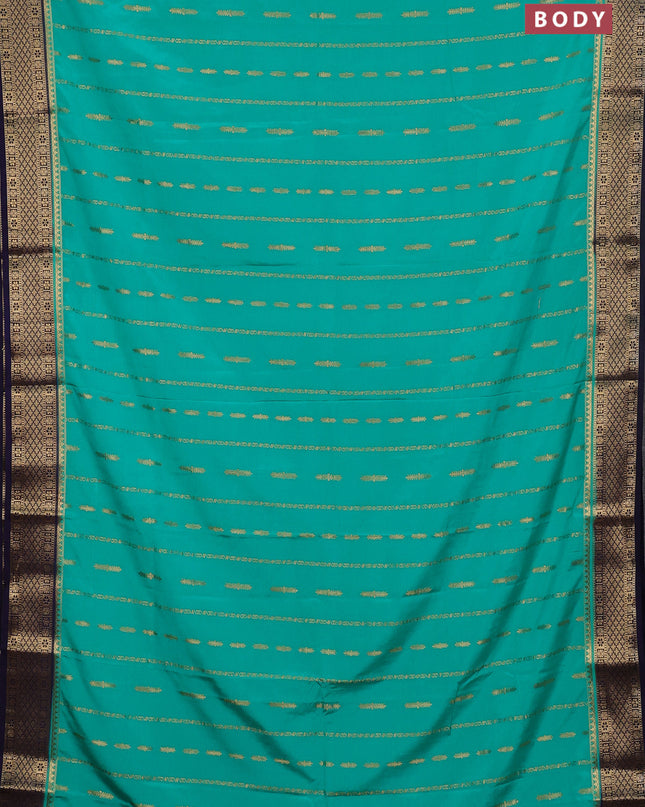 Semi mysore silk saree teal green and navy blue with allover zari weaves and zari woven border