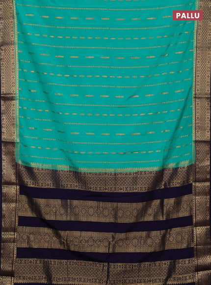 Semi mysore silk saree teal green and navy blue with allover zari weaves and zari woven border