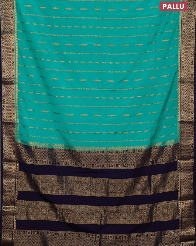 Semi mysore silk saree teal green and navy blue with allover zari weaves and zari woven border