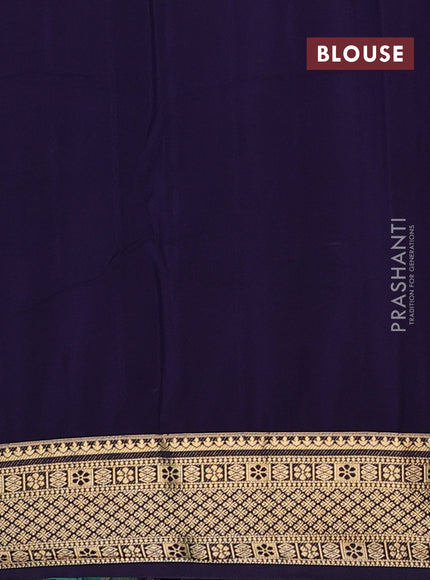 Semi mysore silk saree teal green and navy blue with allover zari weaves and zari woven border