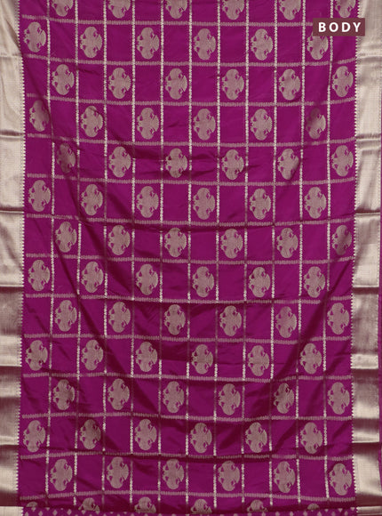 Semi mysore silk saree magenta pink with allover zari checks & buttas and zari woven border
