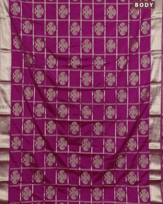 Semi mysore silk saree magenta pink with allover zari checks & buttas and zari woven border
