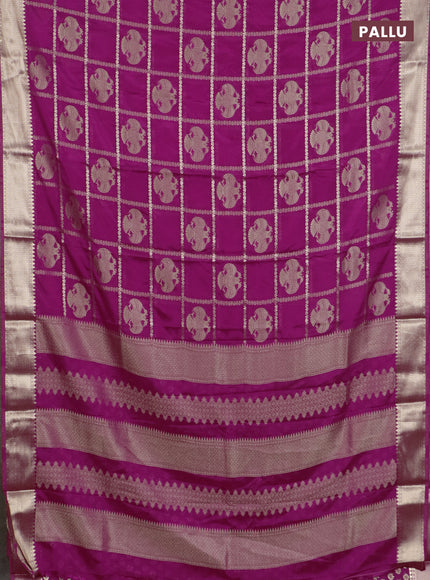 Semi mysore silk saree magenta pink with allover zari checks & buttas and zari woven border
