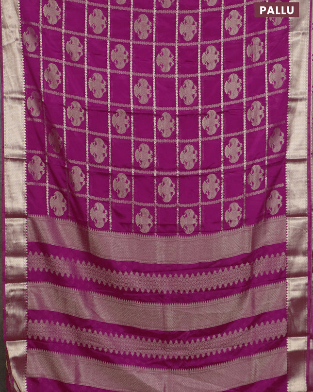 Semi mysore silk saree magenta pink with allover zari checks & buttas and zari woven border