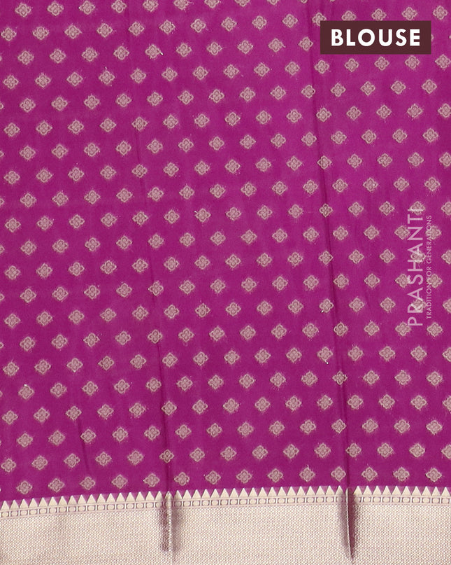 Semi mysore silk saree magenta pink with allover zari checks & buttas and zari woven border