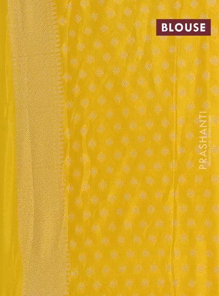 Semi mysore silk saree yellow with allover zari checks & buttas and zari woven border