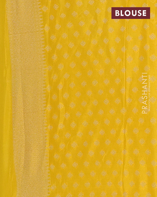Semi mysore silk saree yellow with allover zari checks & buttas and zari woven border
