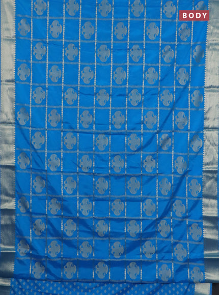 Semi mysore silk saree cs blue with allover zari checks & buttas and zari woven border