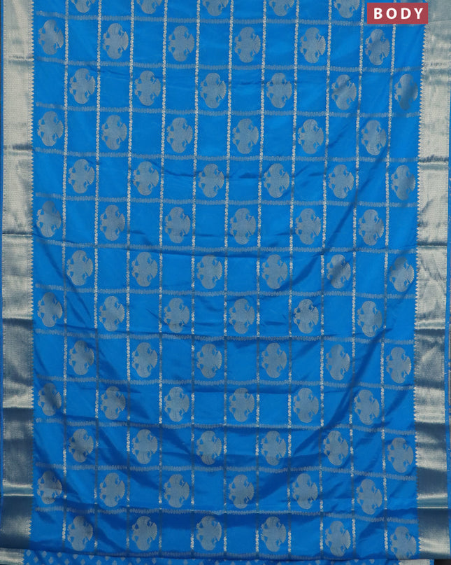 Semi mysore silk saree cs blue with allover zari checks & buttas and zari woven border
