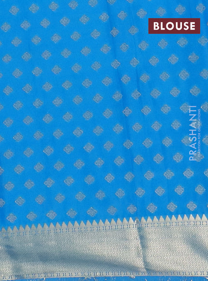 Semi mysore silk saree cs blue with allover zari checks & buttas and zari woven border