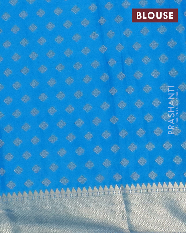 Semi mysore silk saree cs blue with allover zari checks & buttas and zari woven border
