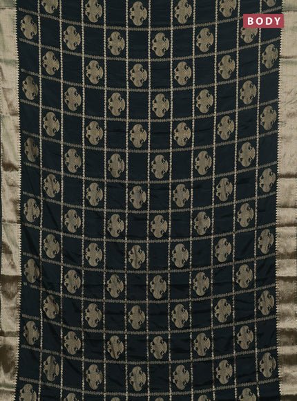 Semi mysore silk saree olive green with allover zari checks & buttas and zari woven border
