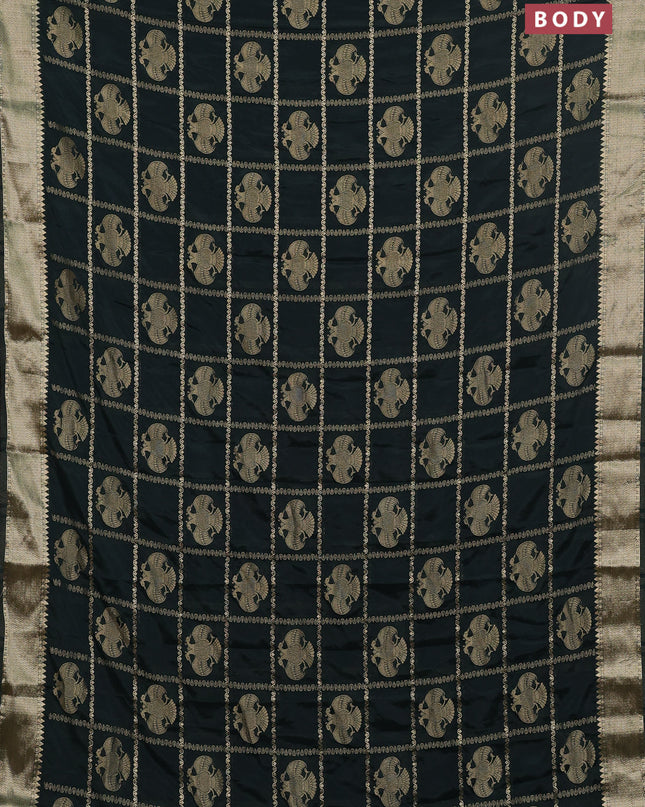 Semi mysore silk saree olive green with allover zari checks & buttas and zari woven border