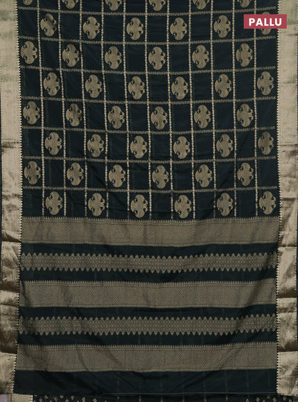 Semi mysore silk saree olive green with allover zari checks & buttas and zari woven border