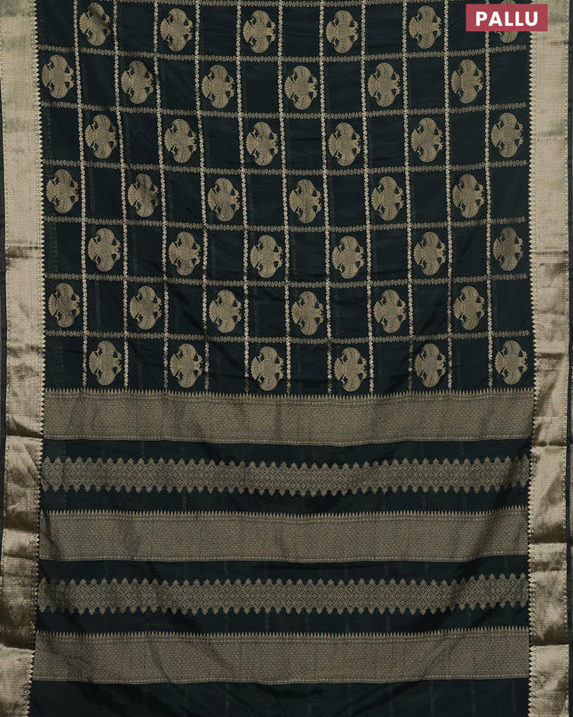 Semi mysore silk saree olive green with allover zari checks & buttas and zari woven border