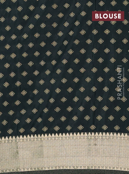 Semi mysore silk saree olive green with allover zari checks & buttas and zari woven border