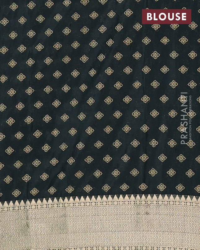 Semi mysore silk saree olive green with allover zari checks & buttas and zari woven border