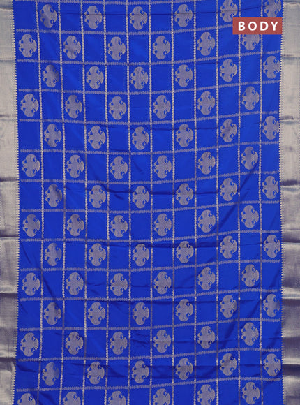 Semi mysore silk saree royal blue with allover zari checks & buttas and zari woven border