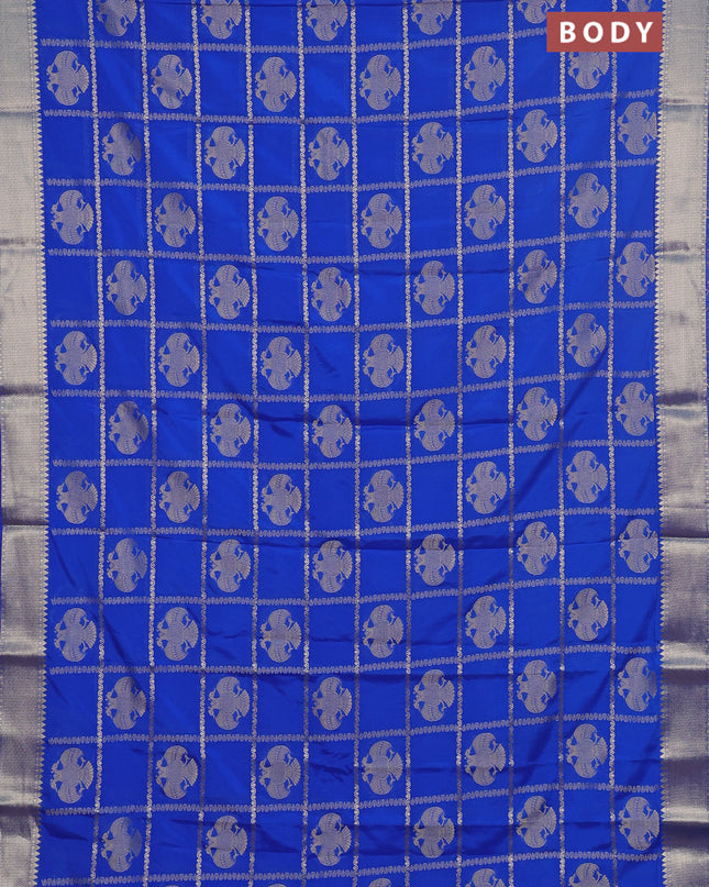 Semi mysore silk saree royal blue with allover zari checks & buttas and zari woven border