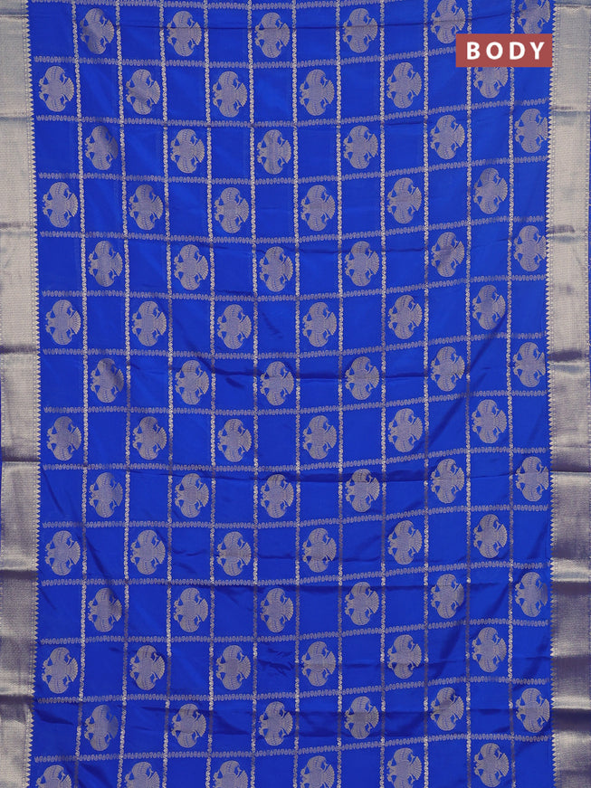 Semi mysore silk saree royal blue with allover zari checks & buttas and zari woven border