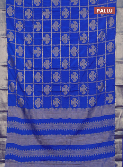 Semi mysore silk saree royal blue with allover zari checks & buttas and zari woven border