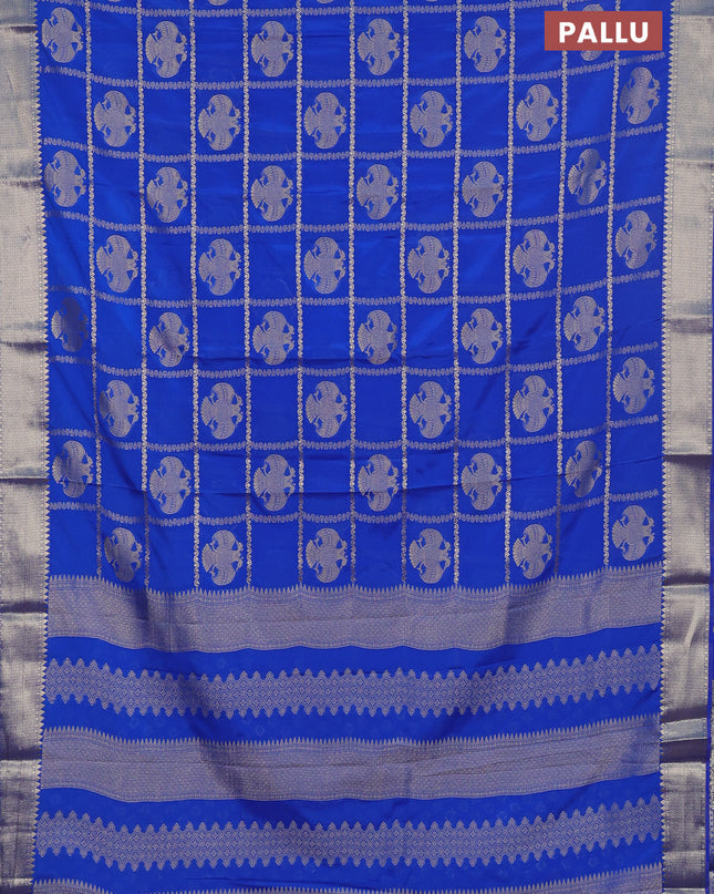 Semi mysore silk saree royal blue with allover zari checks & buttas and zari woven border