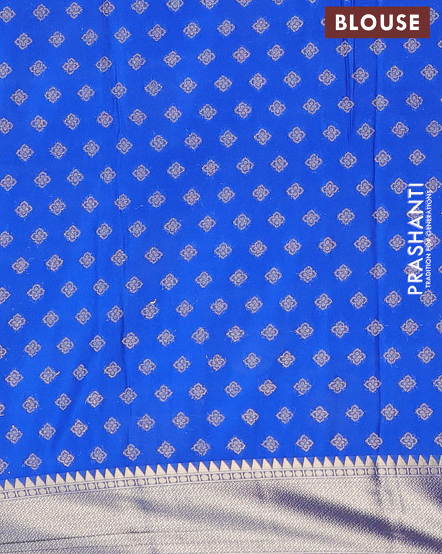 Semi mysore silk saree royal blue with allover zari checks & buttas and zari woven border