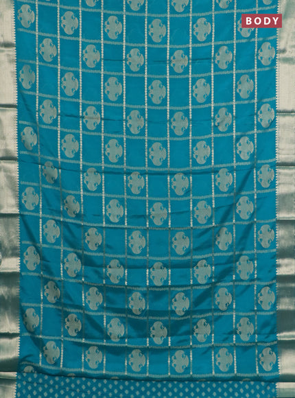 Semi mysore silk saree teal green with allover zari checks & buttas and zari woven border