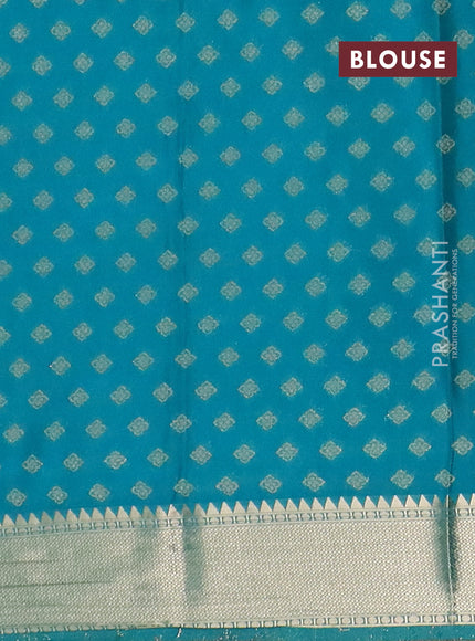 Semi mysore silk saree teal green with allover zari checks & buttas and zari woven border