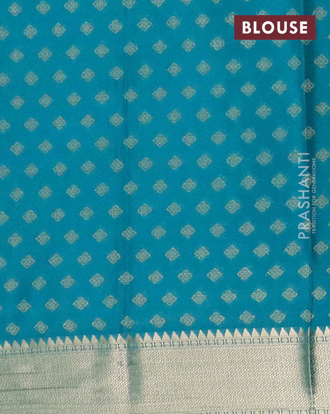 Semi mysore silk saree teal green with allover zari checks & buttas and zari woven border