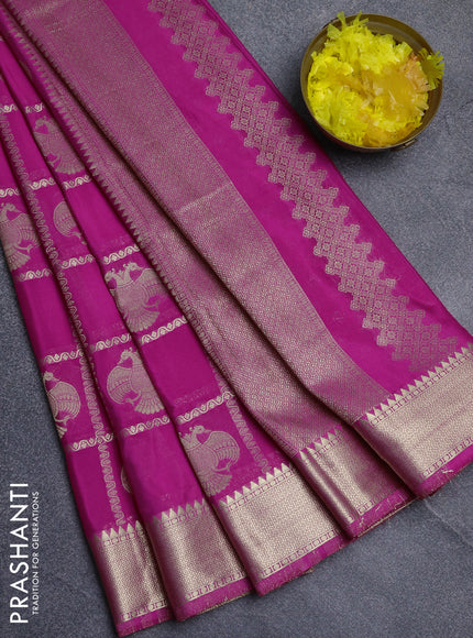 Semi mysore silk saree dark pink with allover zari checks & buttas and zari woven border