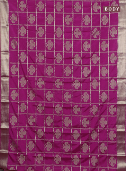 Semi mysore silk saree dark pink with allover zari checks & buttas and zari woven border
