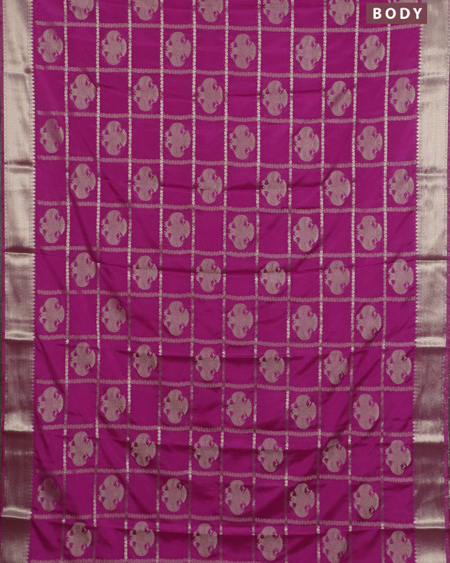 Semi mysore silk saree dark pink with allover zari checks & buttas and zari woven border