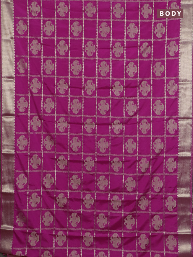 Semi mysore silk saree dark pink with allover zari checks & buttas and zari woven border