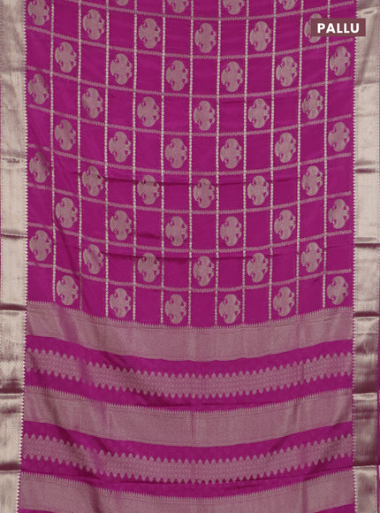 Semi mysore silk saree dark pink with allover zari checks & buttas and zari woven border