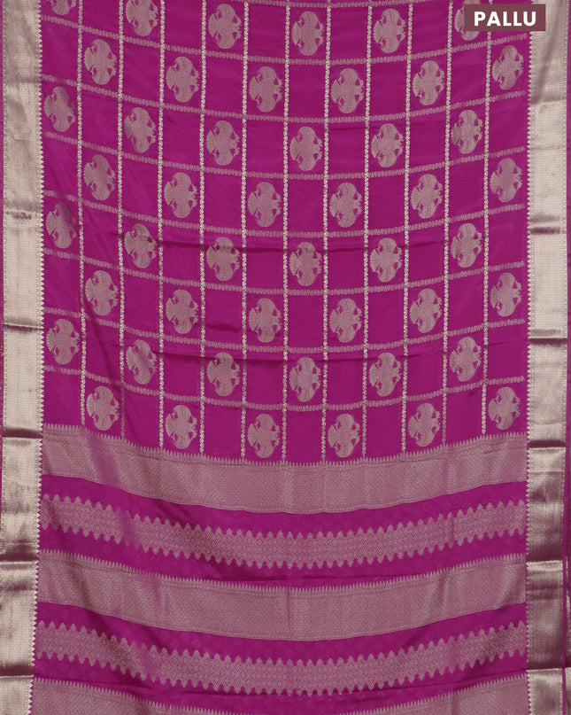 Semi mysore silk saree dark pink with allover zari checks & buttas and zari woven border