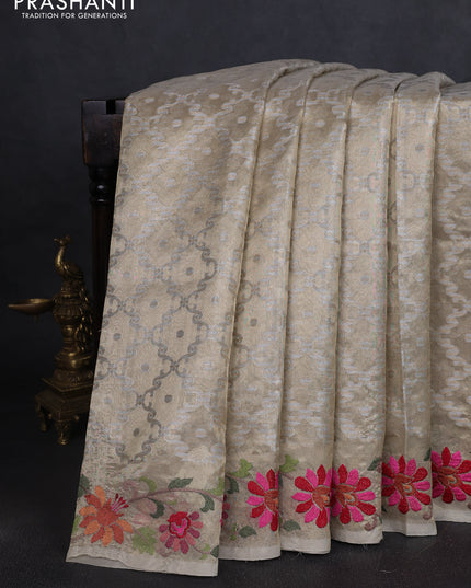 Tissue saree gold with allover zari woven brocade weaves and embroidery work border