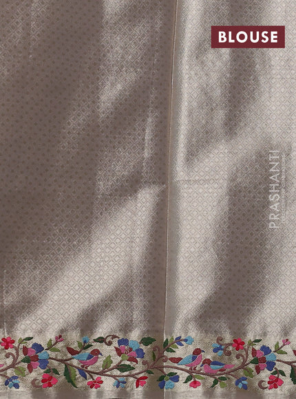 Tissue silk sare gold beige with allover brocade weaves and embroidery work border