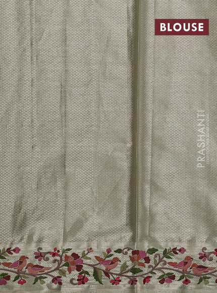 Tissue silk sare beige with allover brocade weaves and embroidery work border