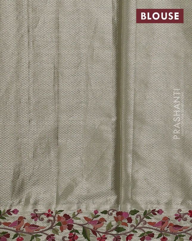 Tissue silk sare beige with allover brocade weaves and embroidery work border