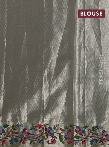Tissue silk sare pastel grey with allover brocade weaves and embroidery work border