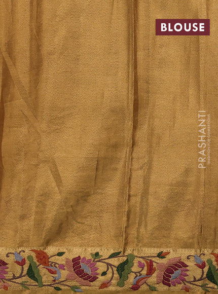 Tissue silk sare gold with allover brocade weaves and embroidery work border