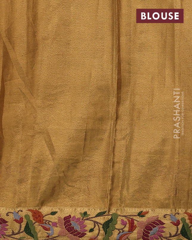 Tissue silk sare gold with allover brocade weaves and embroidery work border