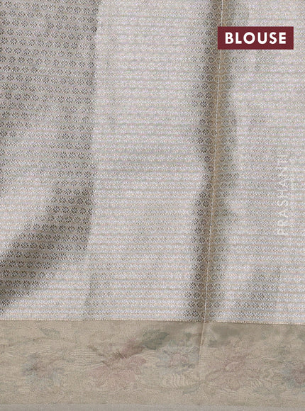 Tissue silk sare pastel grey with allover brocade weaves and embroidery work border