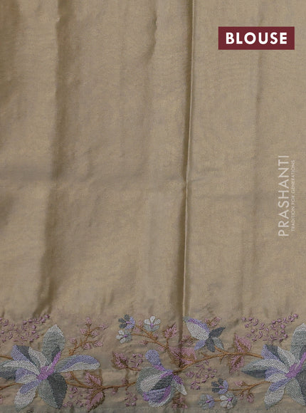 Tissue silk sare beige and grey with plain body and embroidery work border