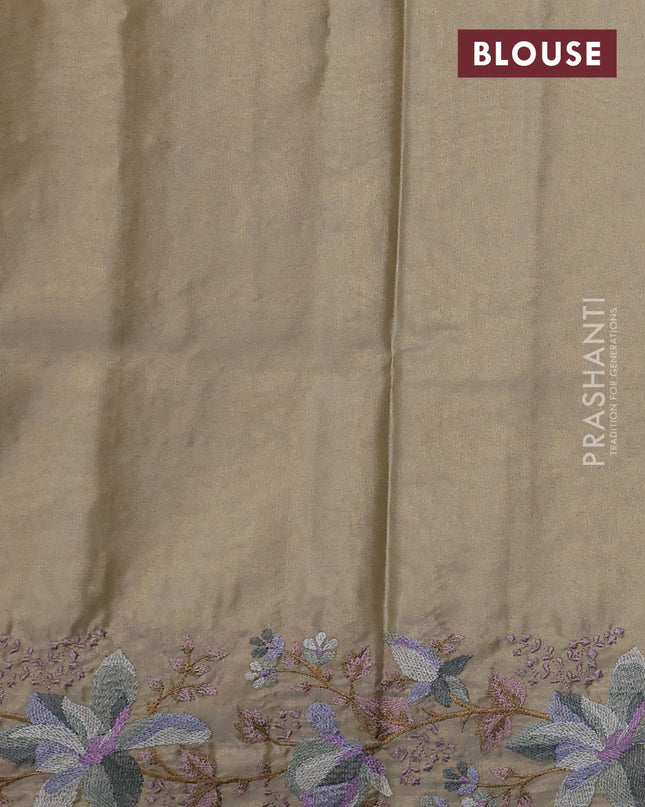 Tissue silk sare beige and grey with plain body and embroidery work border